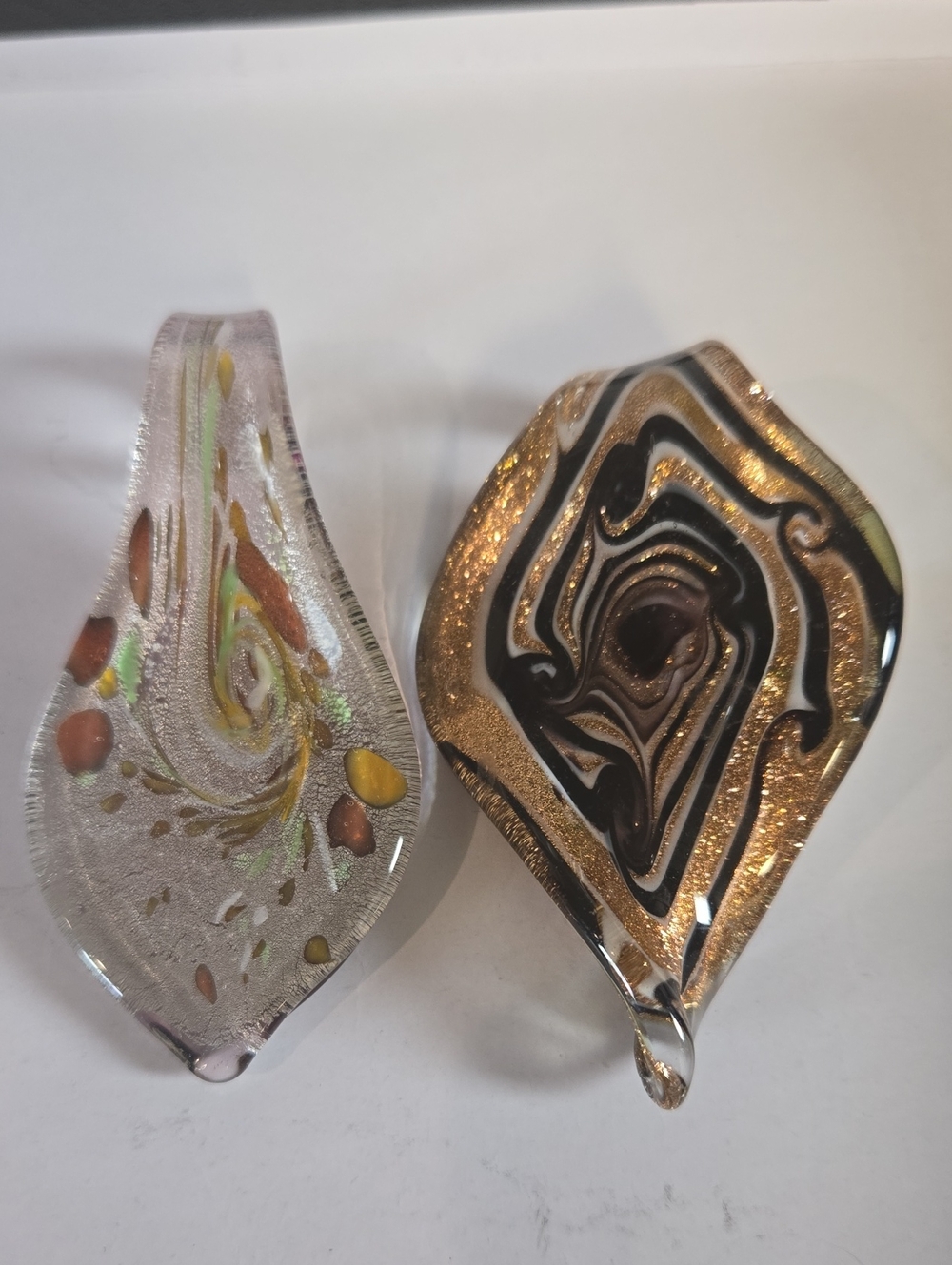 Murano Glass Pendant Pair in Gold, Black, Brown and Yellow Accents